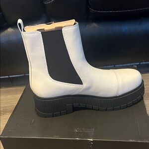 Marc Fisher White Ankle Boots with Black Panels